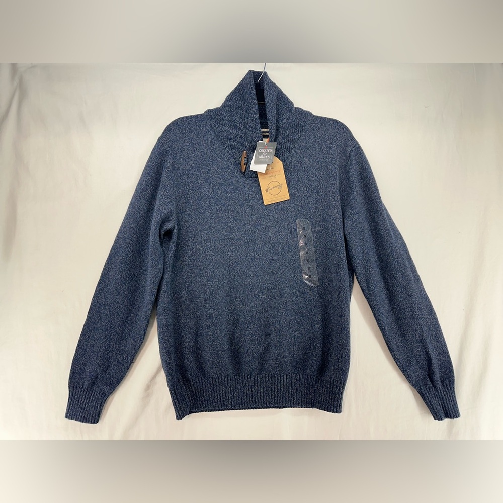 Weatherproof Tricolor Newsprint Shaw Collar Fisherman Sweater Mens Size S - NEW